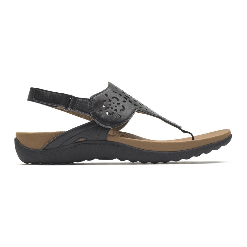 Rockport Canada Ridge Circle Cutout Thong - Womens Sandals Black (MHQ480326)